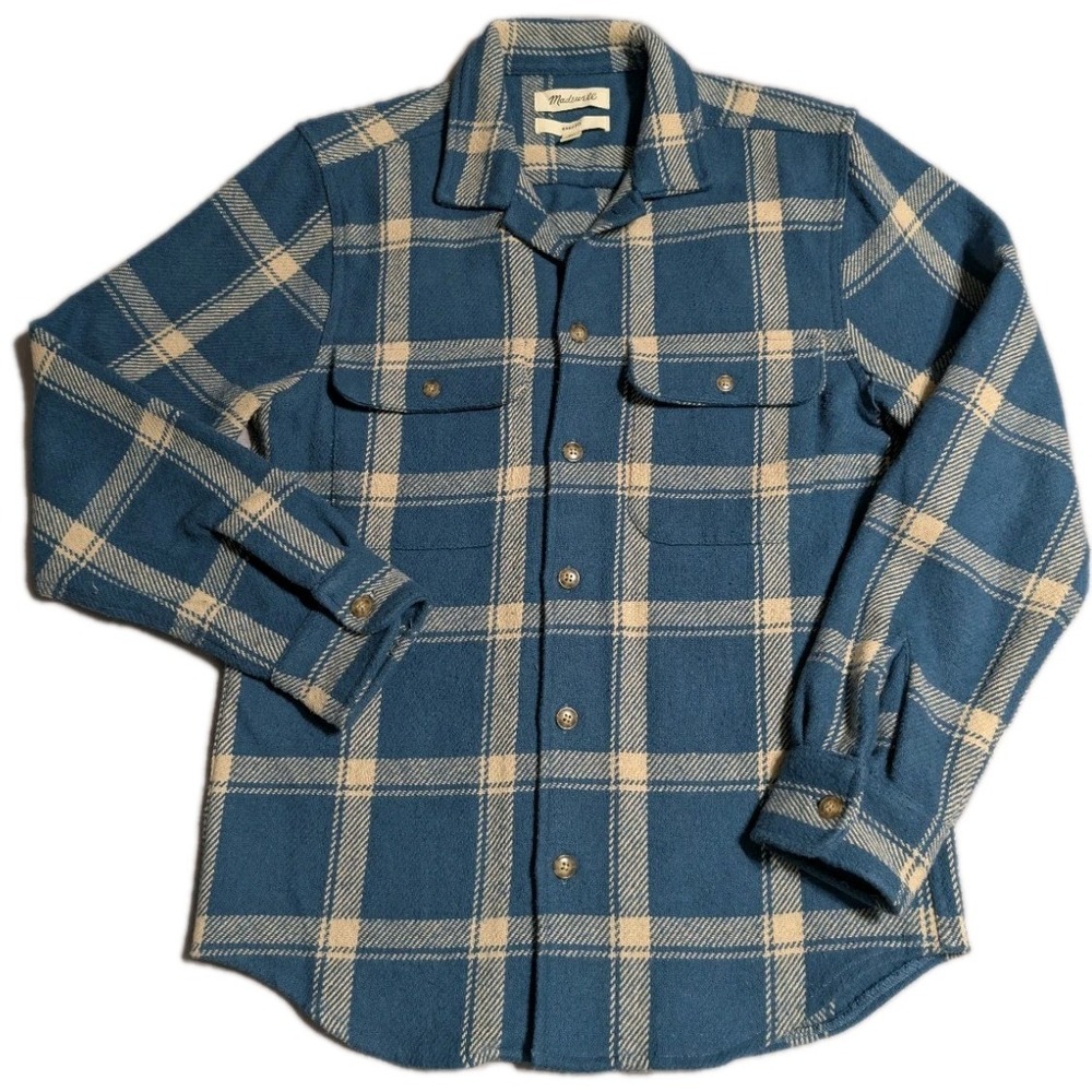 Madewell Easy Fit Flannel Shirt Jacket‎ Mens XS Blue Plaid Italian Fabric